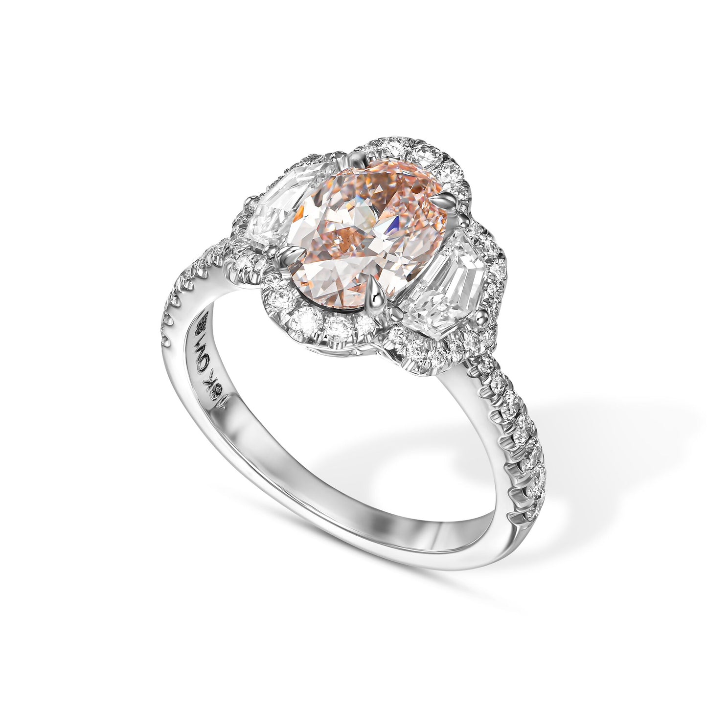 1.65ct Oval Fancy Pink (Treated Color) In 18k White Gold Statement Ring