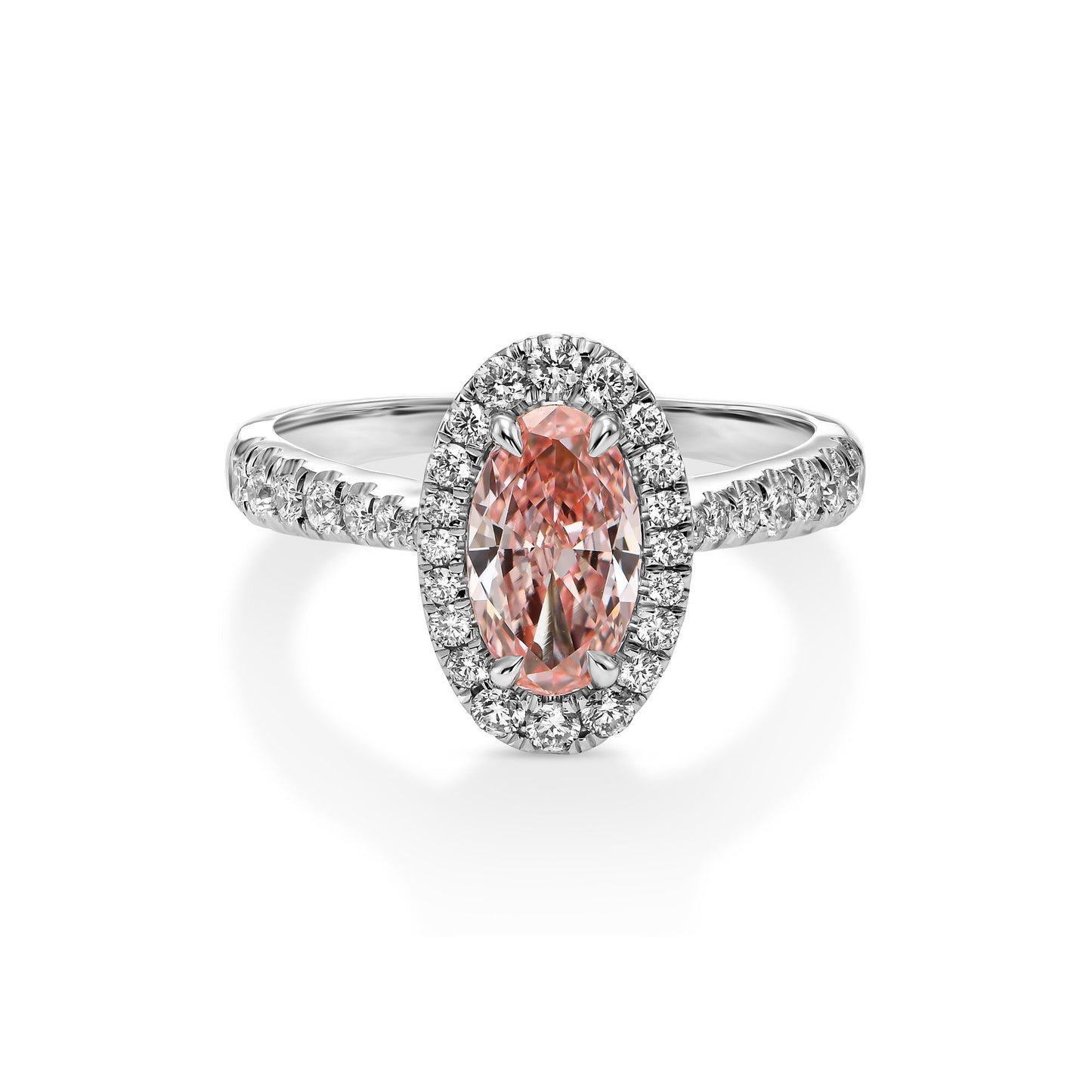 1.01 Ct Oval Fancy Intense Pink (Treated Color) in 18k White Engagement Ring