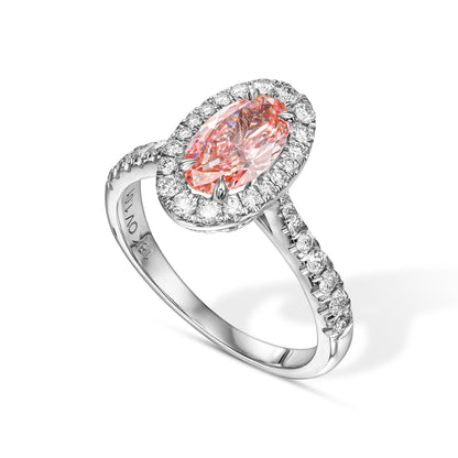 1.01 Ct Oval Fancy Intense Pink (Treated Color) in 18k White Engagement Ring