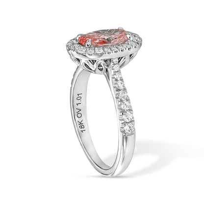 1.01 Ct Oval Fancy Intense Pink (Treated Color) in 18k White Engagement Ring