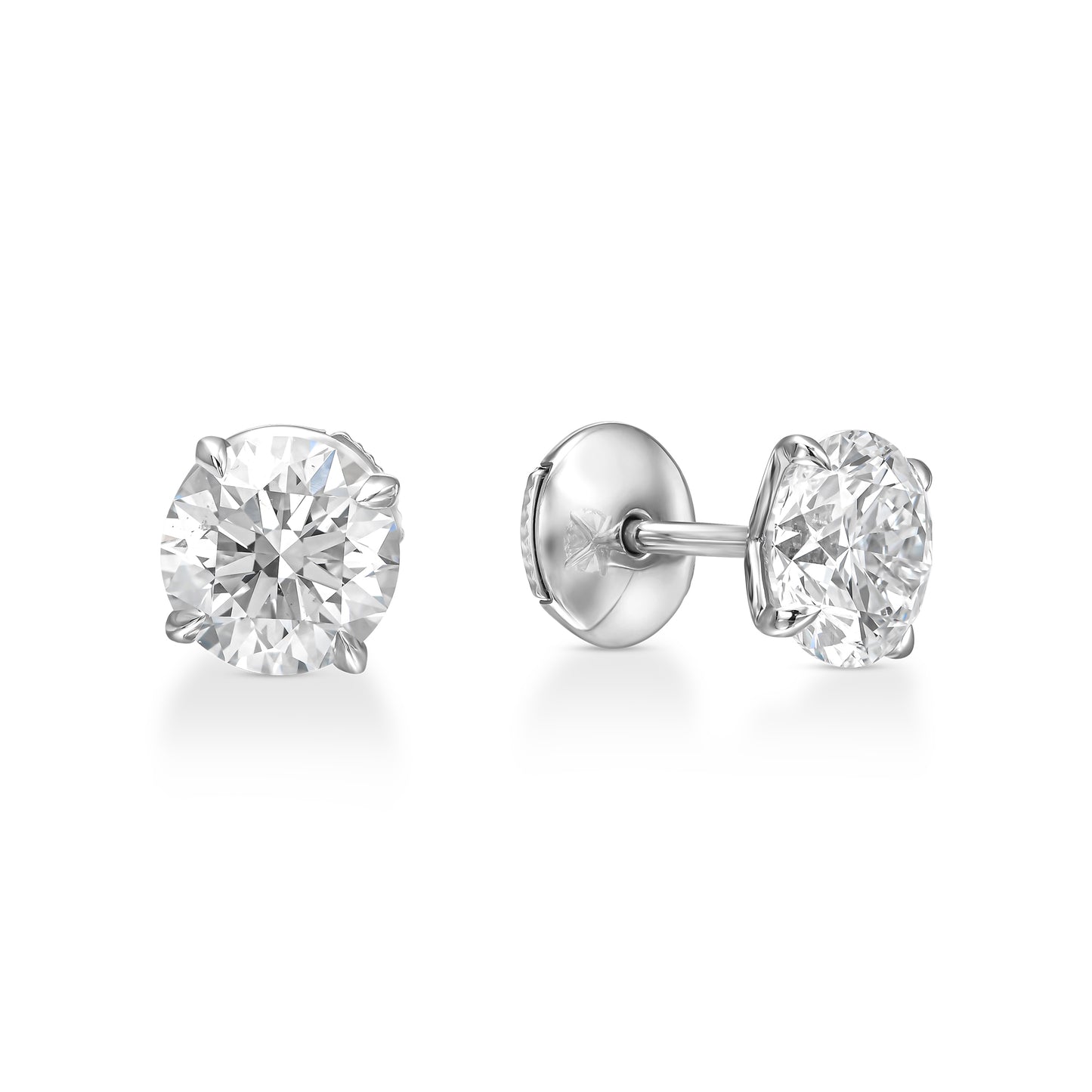 18K White Gold Stud Earrings With 3 Total Carat Weight Natural Diamond