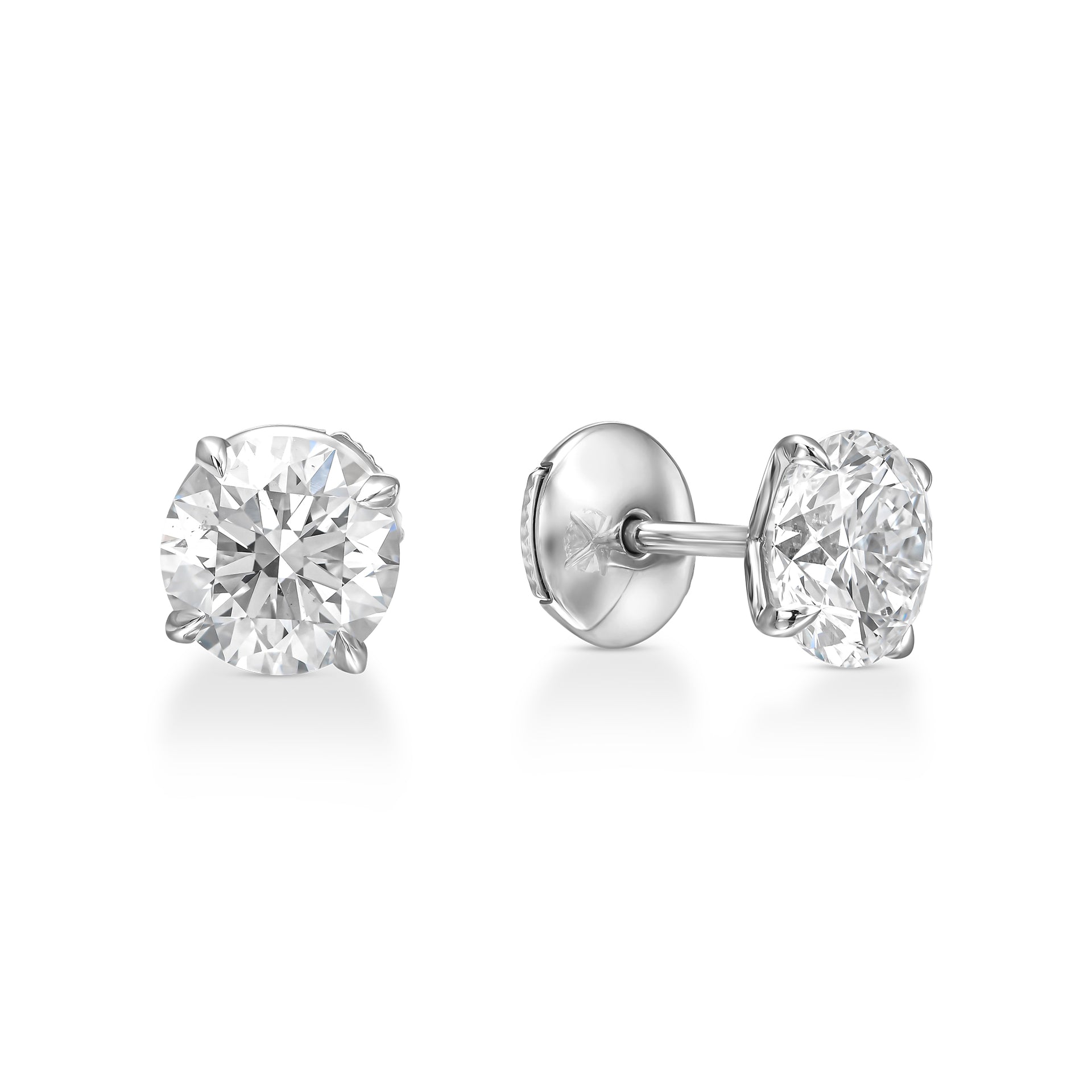 18K White Gold Stud Earrings With 3 Total Carat Weight Natural Diamond