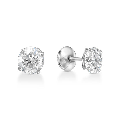 18K White Gold Stud Earrings With 3 Total Carat Weight Natural Diamond