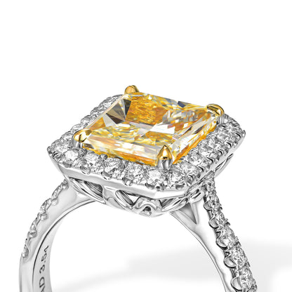 18K White Gold Statement Ring With 3.54 TCW Fancy Yellow Natural Diamond