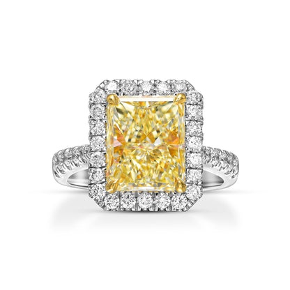 18K White Gold Statement Ring With 3.54 TCW Fancy Yellow Natural Diamond