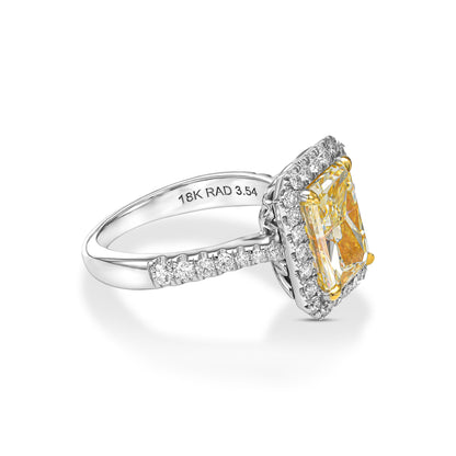 18K White Gold Statement Ring With 3.54 TCW Fancy Yellow Natural Diamond