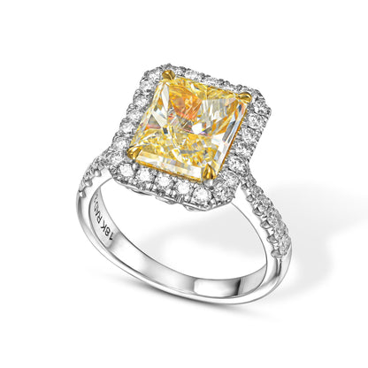 18K White Gold Statement Ring With 3.54 TCW Fancy Yellow Natural Diamond