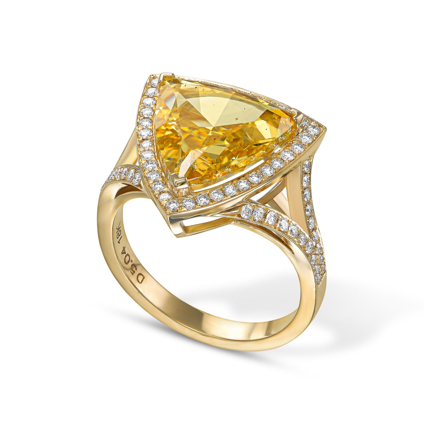 18K Yellow Gold Statement Ring With 5.04 TCW Fancy Intense Yellow Natural Diamond
