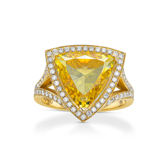 18K Yellow Gold Statement Ring With 5.04 TCW Fancy Intense Yellow Natural Diamond