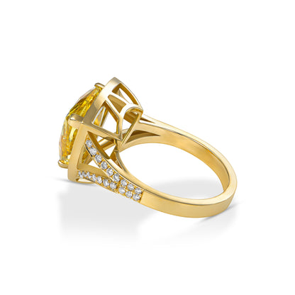 18K Yellow Gold Statement Ring With 5.04 TCW Fancy Intense Yellow Natural Diamond