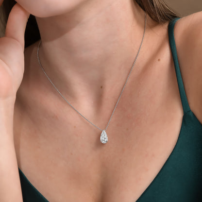 18K White Gold Pear Shape Solitaire Pendant Necklace With 3.01 TCW Natural Diamond