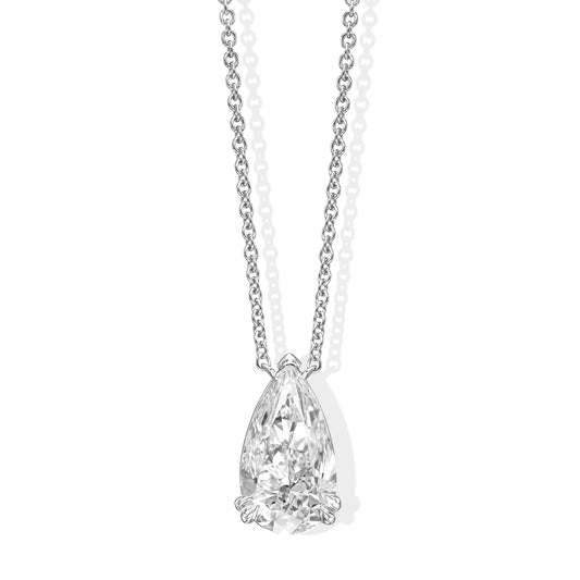 18K White Gold Pear Shape Solitaire Pendant Necklace With 3.01 TCW Natural Diamond