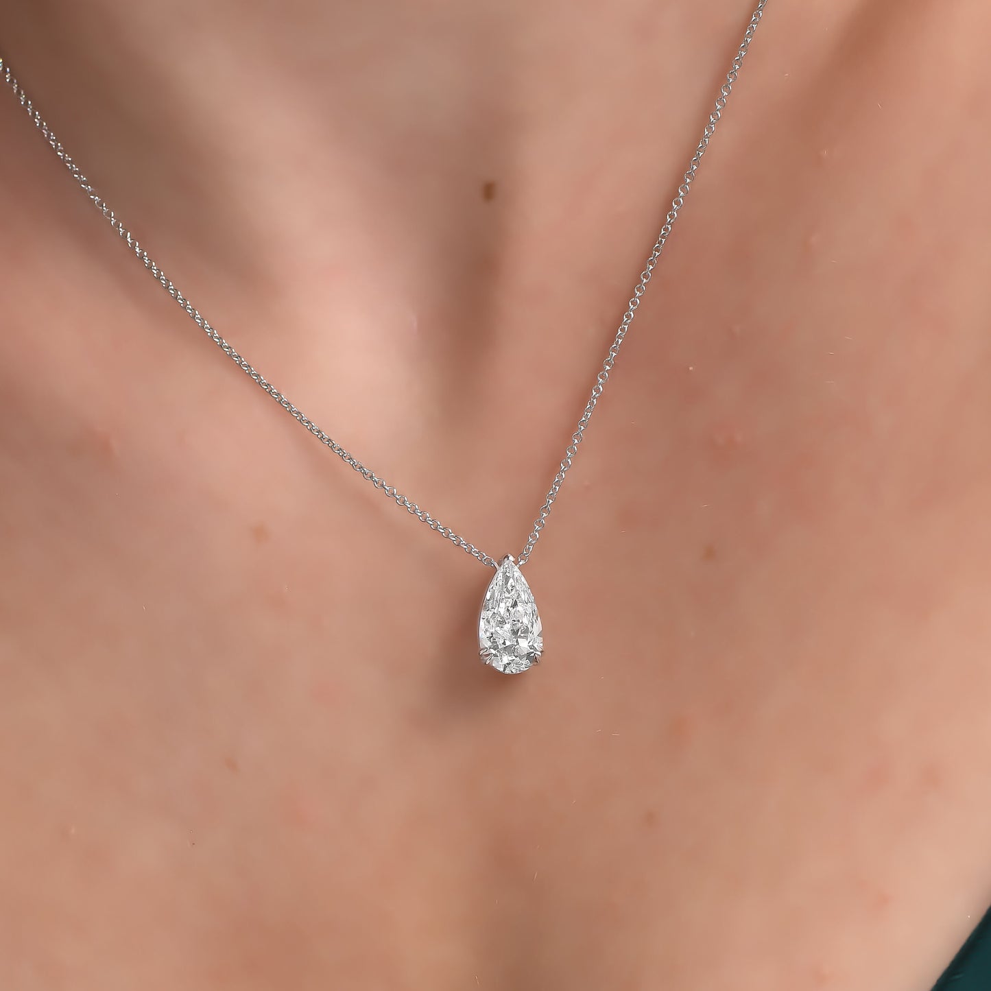 18K White Gold Pear Shape Solitaire Pendant Necklace With 3.01 TCW Natural Diamond