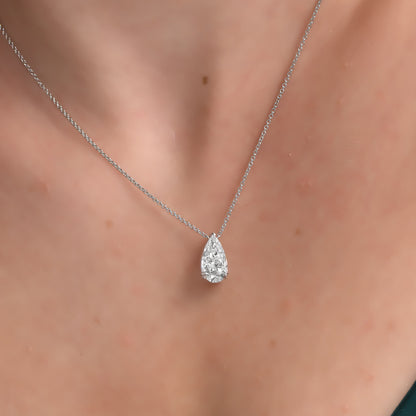 18K White Gold Pear Shape Solitaire Pendant Necklace With 3.01 TCW Natural Diamond