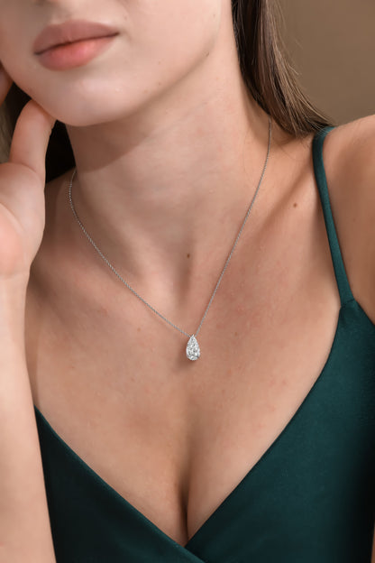 18K White Gold Pear Shape Solitaire Pendant Necklace With 3.01 TCW Natural Diamond