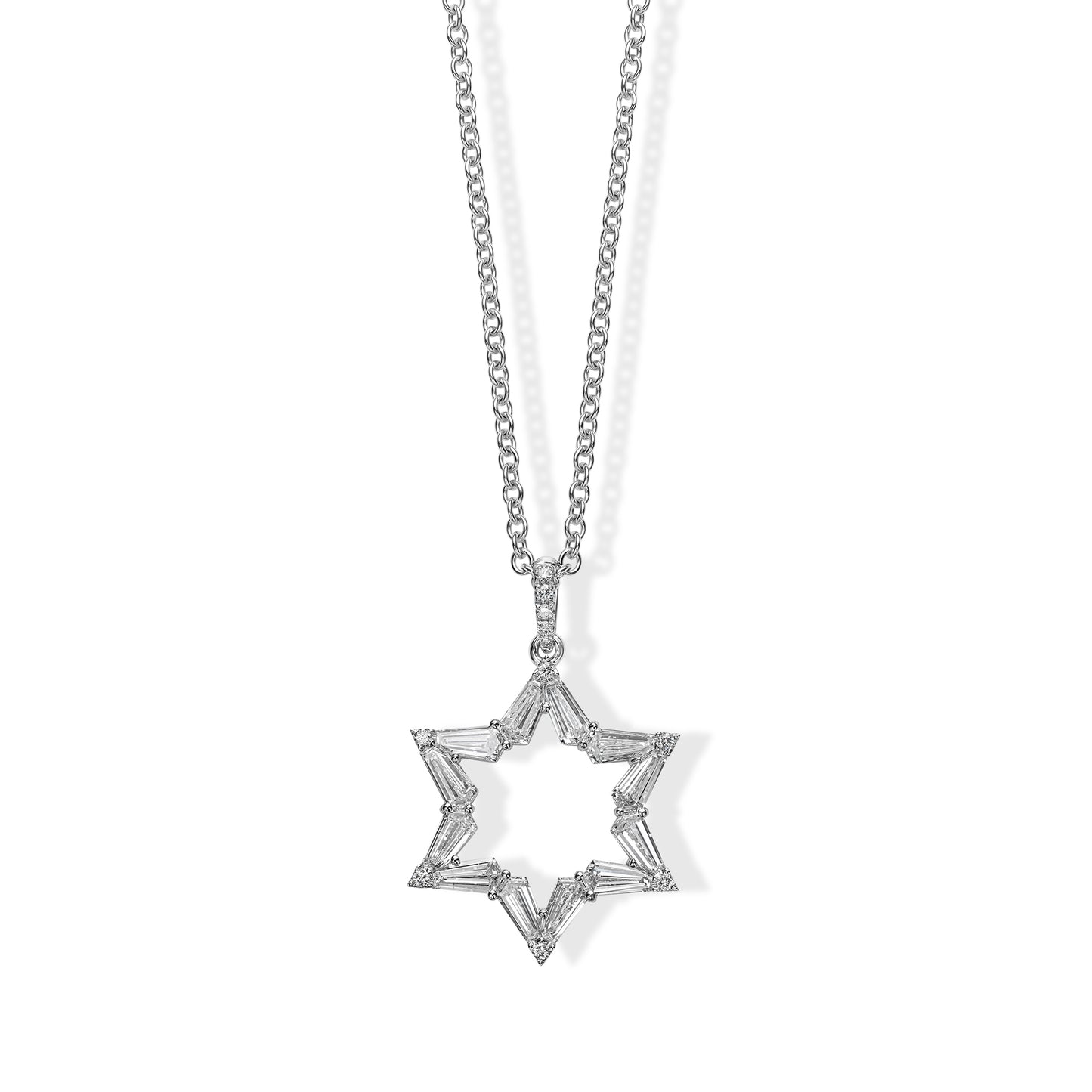 18K White Gold Star of David Pendant Necklace with 1.75ctw Diamonds (D-E, VVS)