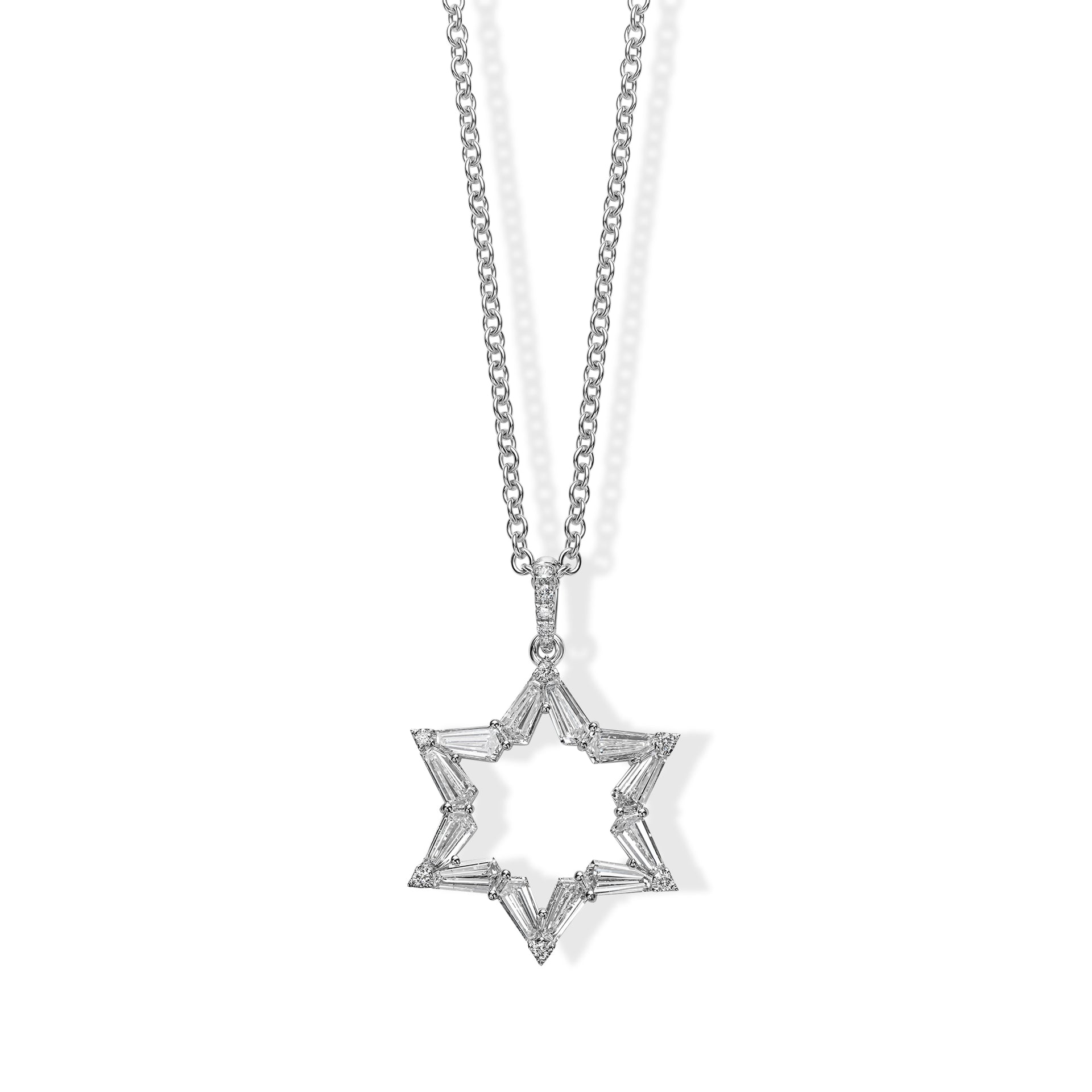18K White Gold Star of David Pendant Necklace with 1.75ctw Diamonds (D-E, VVS)