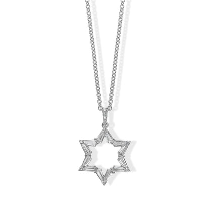 18K White Gold Star of David Pendant Necklace with 1.75ctw Diamonds (D-E, VVS)