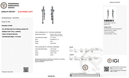 18K White Gold Drop Earrings With 4.15 TCW Natural Diamond