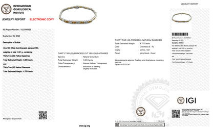 18K White Gold Tennis Bracelet With 8.71 TCW - Natural Fancy Colored Diamond Main Stone
