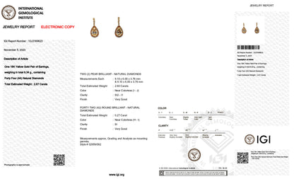 18K Rose Gold Dangle Earrings With 2.87 TCW - Natural Fancy Colored Diamond Main Stone