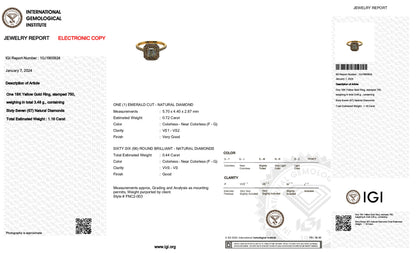 18k Yellow Gold Engagement Ring With 0.86 tcw Emerald Cut Natural Diamond
