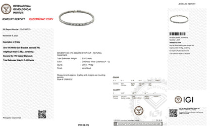 18K White Gold Tennis Bracelet With 5.04 TCW Natural Diamond