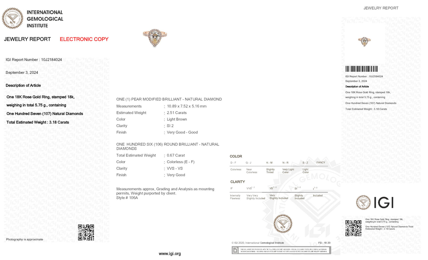 18K Rose Gold Ring With 3.18 TCW Natural Diamond - Natural Fancy Colored Diamond Main Stone