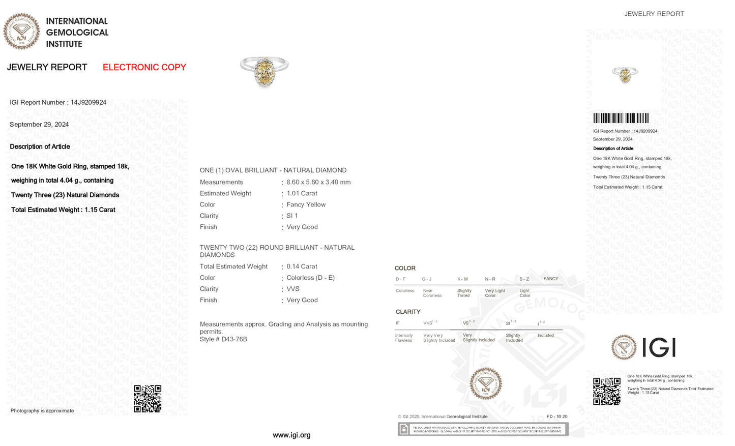 18K White Gold Ring With 1.15 TCW Natural Diamond - Natural Fancy Colored Diamond Main Stone
