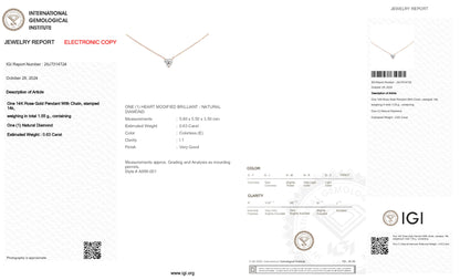 14K Rose Gold Pendant Necklace With 0.63 Carats Natural Diamond