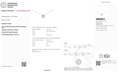 14K White Gold Heart Pendant Necklace With 0.59 TCW Natural Diamond