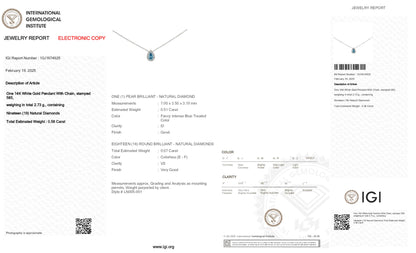 14K White Pendant Necklace With 0.58 TCW - Natural Fancy Colored Diamond Main Stone