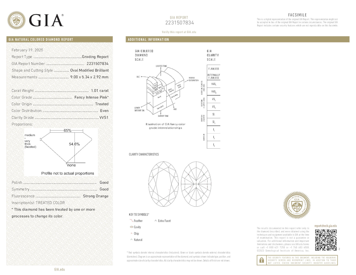 1.01 Ct Oval Fancy Intense Pink (Treated Color) in 18k White Engagement Ring