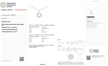 18K White Gold Star of David Pendant Necklace with 1.75ctw Diamonds (D-E, VVS)