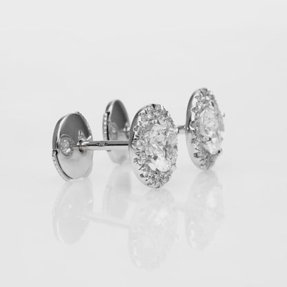 18k White Gold Stud Halo Earrings With Natural Round Diamonds 1.52tcw
