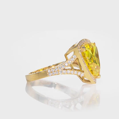 18K Yellow Gold Statement Ring With 5.04 TCW Fancy Intense Yellow Natural Diamond