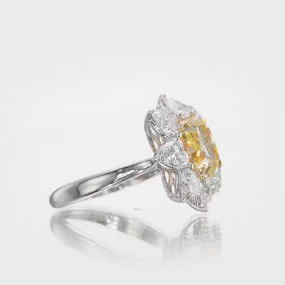 18k White Gold Statement Ring With 4.10 TCW - Natural Fancy Colored Diamond Main Stone