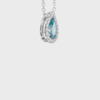 0.58 tcw Pear Shape Fancy Intense Blue in 14k Halo Pendant