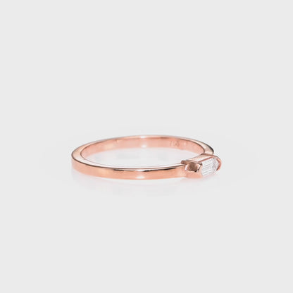 18k Rose Gold Ring With 0.10 Carat Elongated Hexagon Shape Natural Diamond