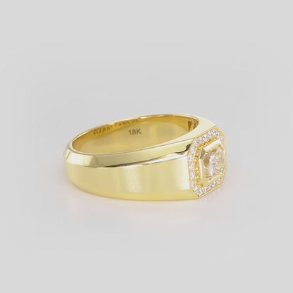 18k Yellow Gold Statement Ring With 1.00 Carat Radiant Cut Natural Diamond