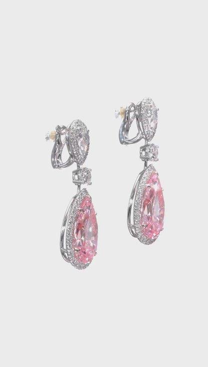 20.20ct Fancy Vivid Pink Pearshape Earrings (Treated Color)Natural Diamonds