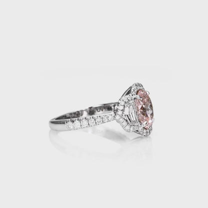1.65ct Oval Fancy Pink (Treated Color) In 18k White Gold Statement Ring