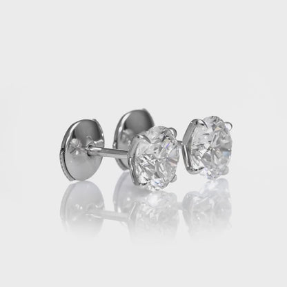18K White Gold Stud Earrings With 3 Total Carat Weight Natural Diamond