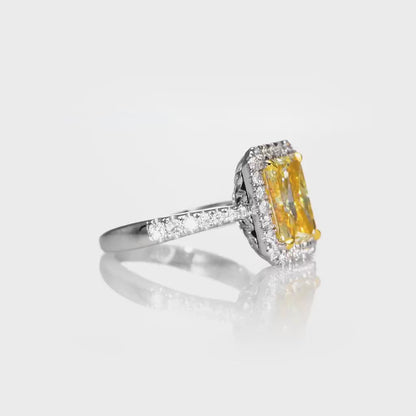 18K White Gold Statement Ring With 3.54 TCW Fancy Yellow Natural Diamond