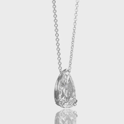 18K White Gold Pear Shape Solitaire Pendant Necklace With 3.01 TCW Natural Diamond