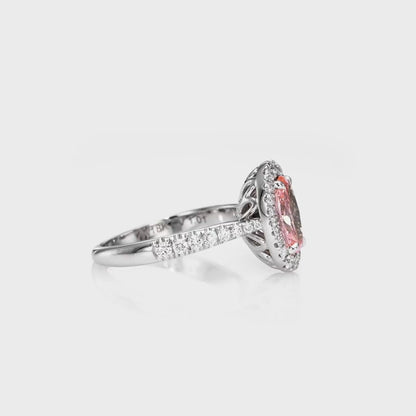 1.01 Ct Oval Fancy Intense Pink (Treated Color) in 18k White Engagement Ring