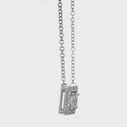 0.42 tcw Princess Cut Natural Diamond in 14k White Gold Halo Pendant